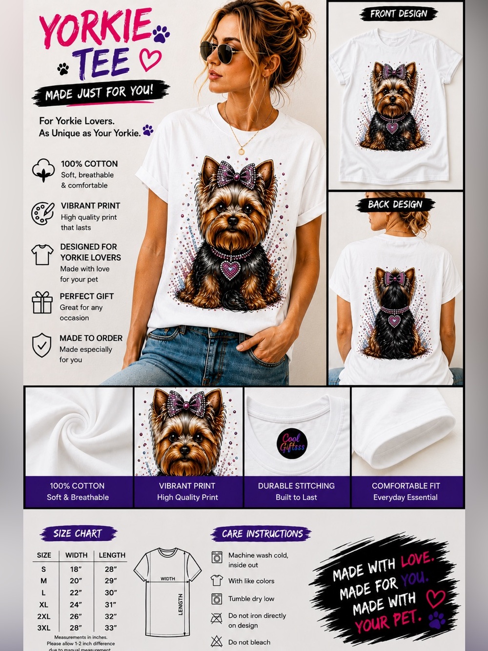 Yorkie Graphic Short Sleeve Tee spoil faux rhinestones S M L XL